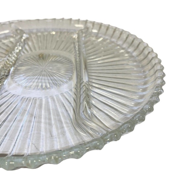 VINTAGE Glass Relish Tray Divided Round Starburst Pattern - Picture 3 of 7